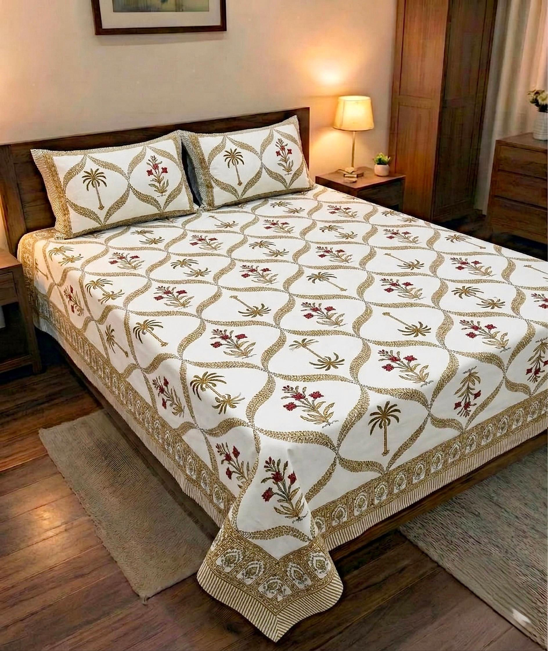 Premium Hand Look King Size Bedsheet with 2 Reversible Pillow Cover