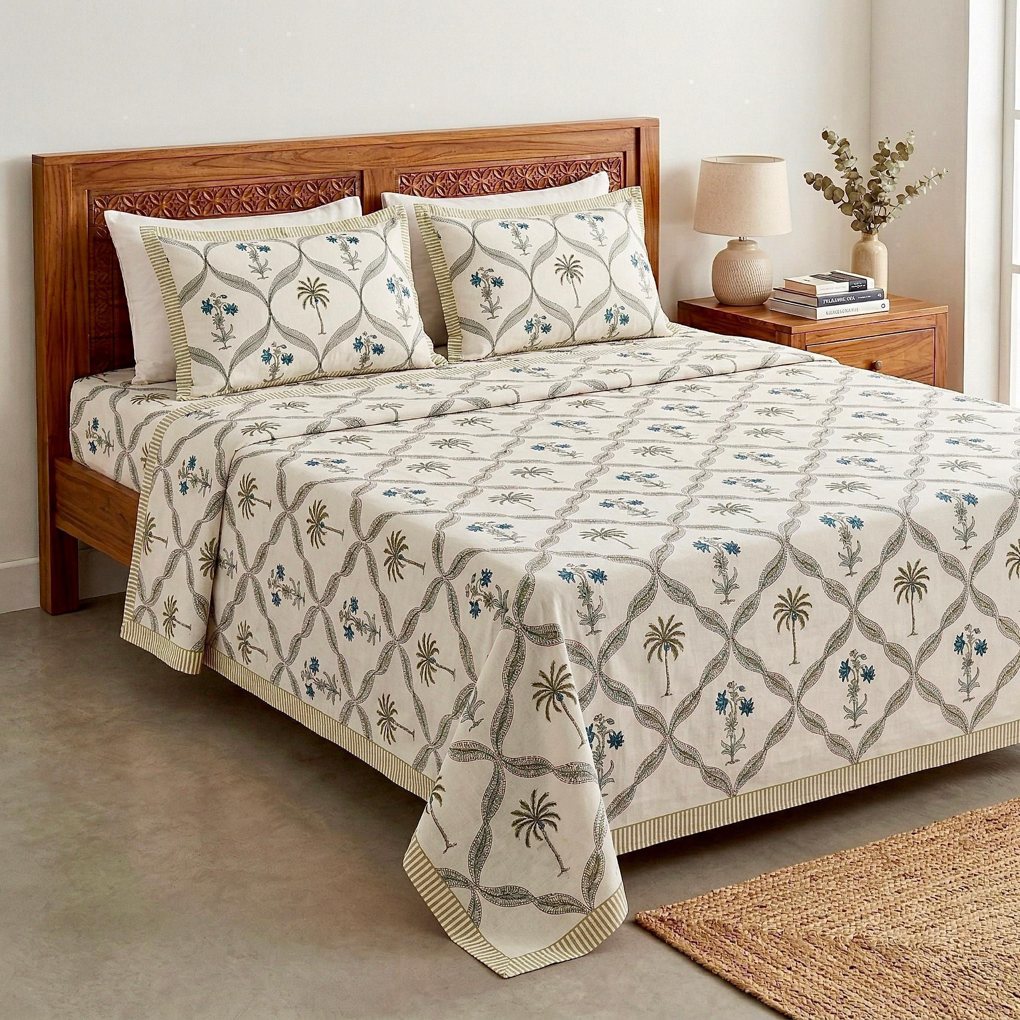 Premium Hand Look King Size Bedsheet with 2 Reversible Pillow Cover