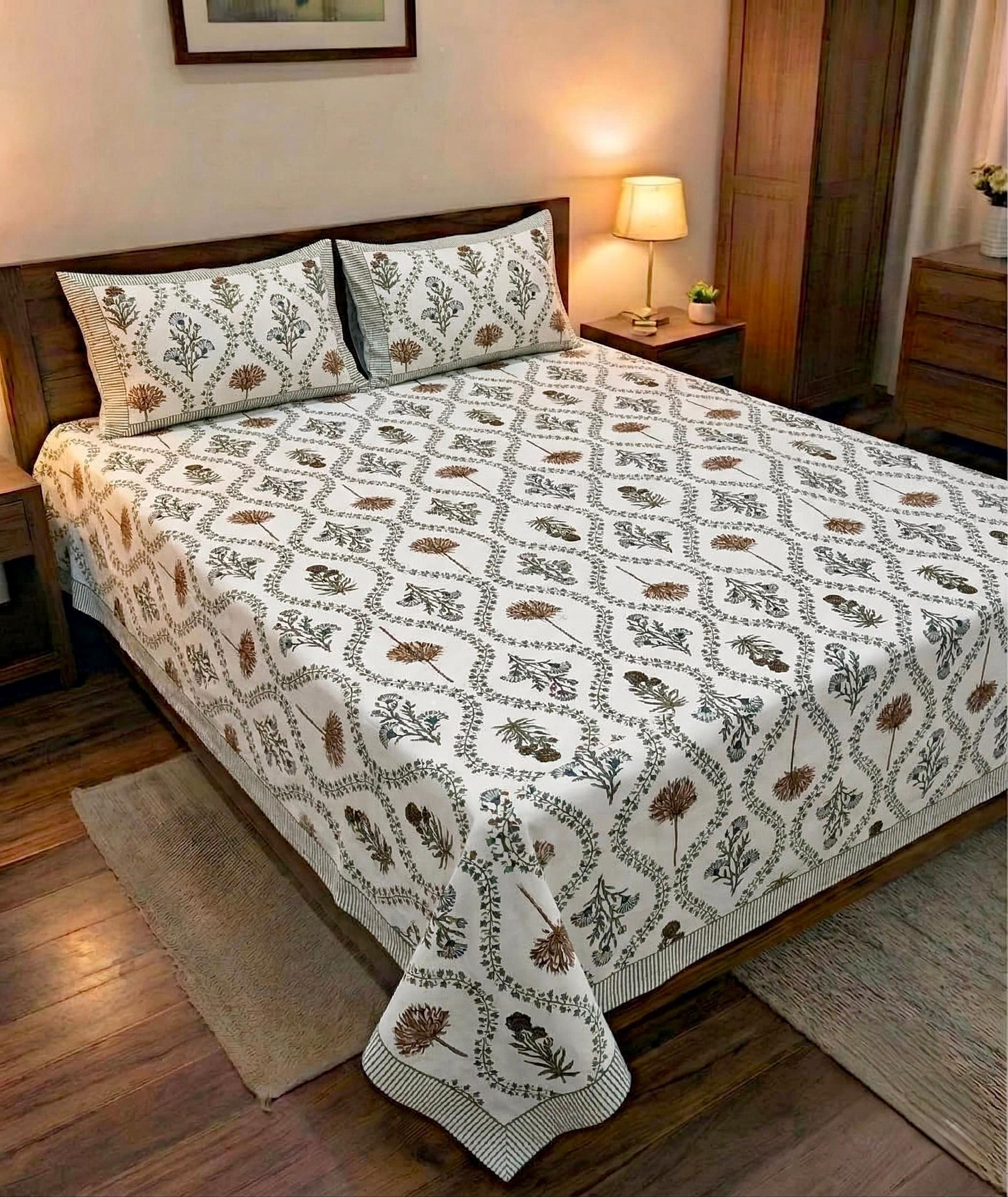 Premium Hand Look King Size Bedsheet with 2 Reversible Pillow Cover