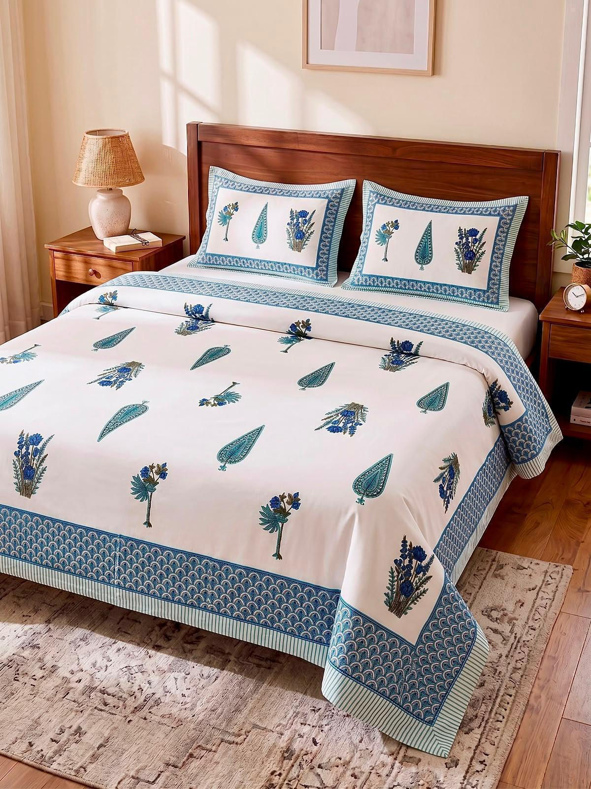 Premium Hand Look King Size Bedsheet with 2 Reversible Pillow Cover