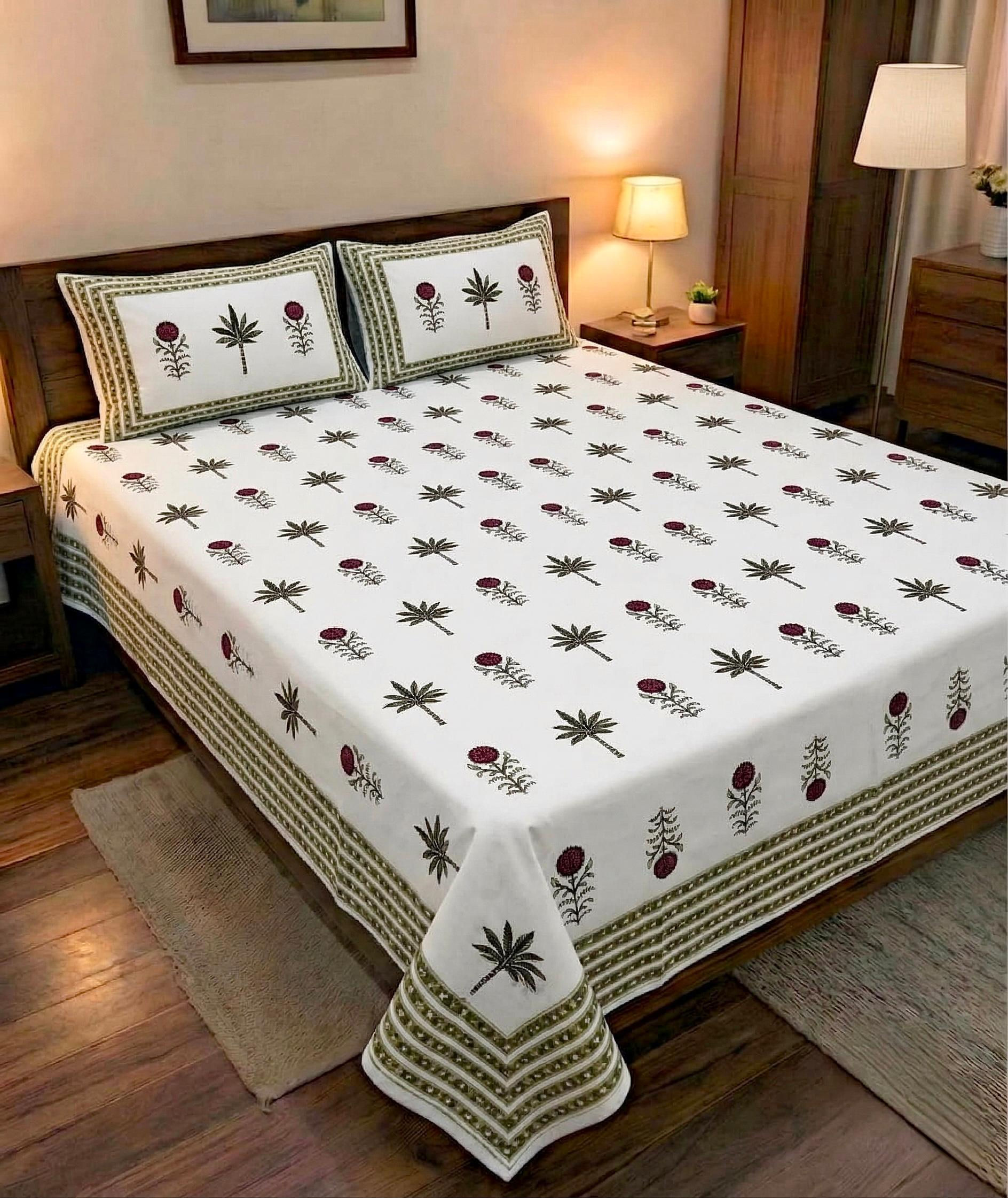 Premium Hand Look King Size Bedsheet with 2 Reversible Pillow Cover