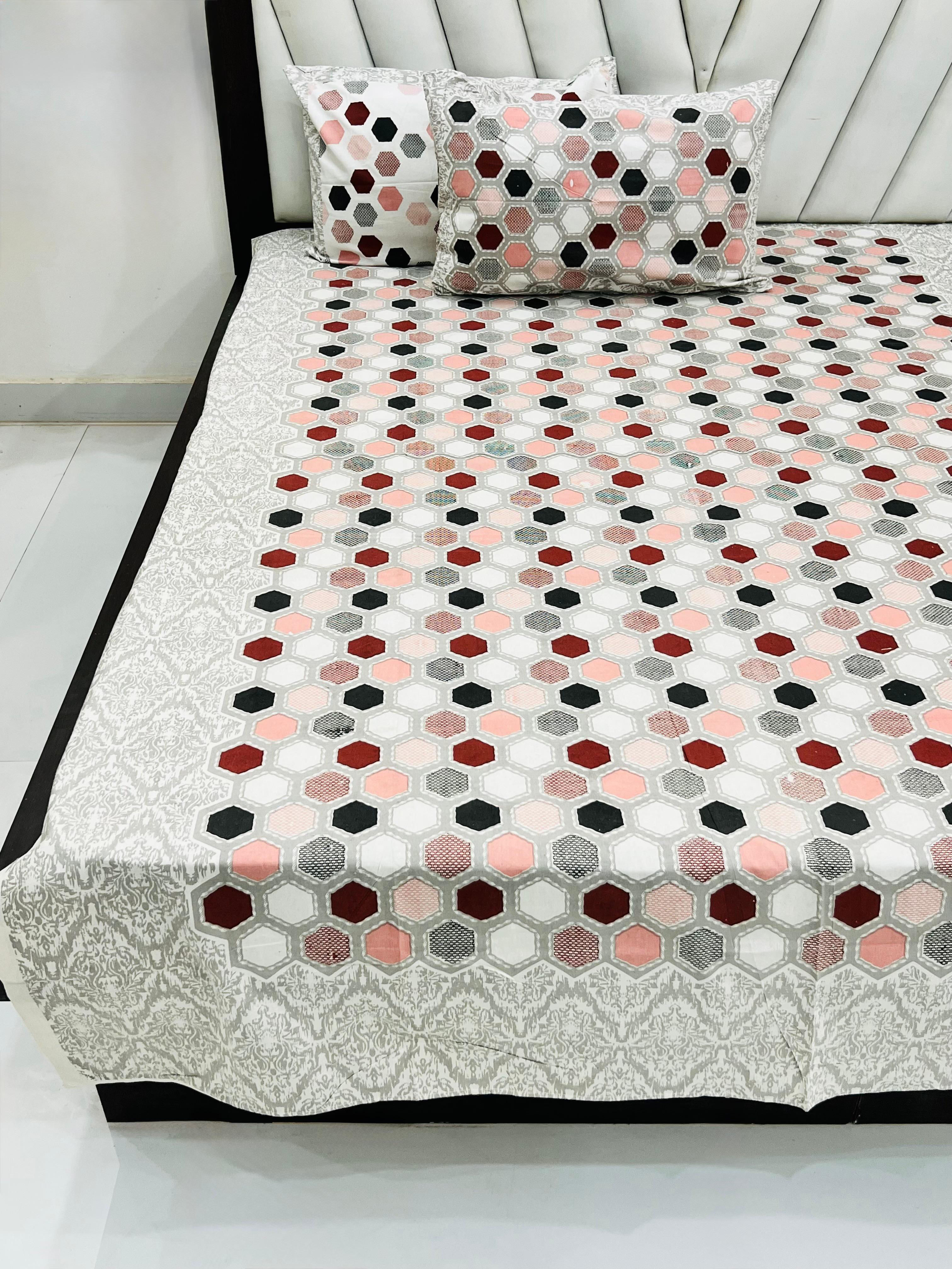 Jaipuri Printed Single Size Medium Bedsheet with 2 Zipped Pillow Cover