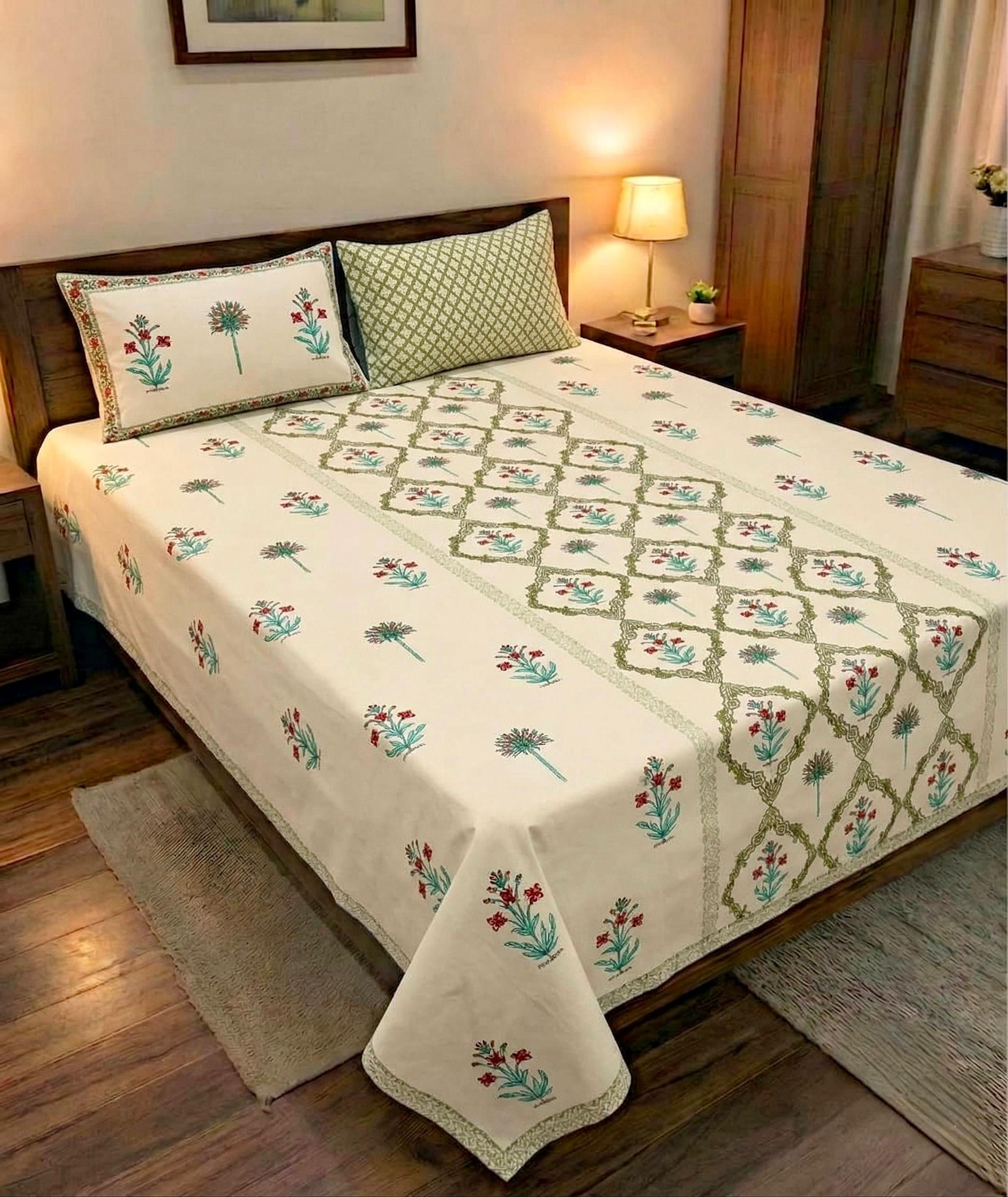 Premium Hand Look King Size Bedsheet with 2 Reversible Pillow Cover