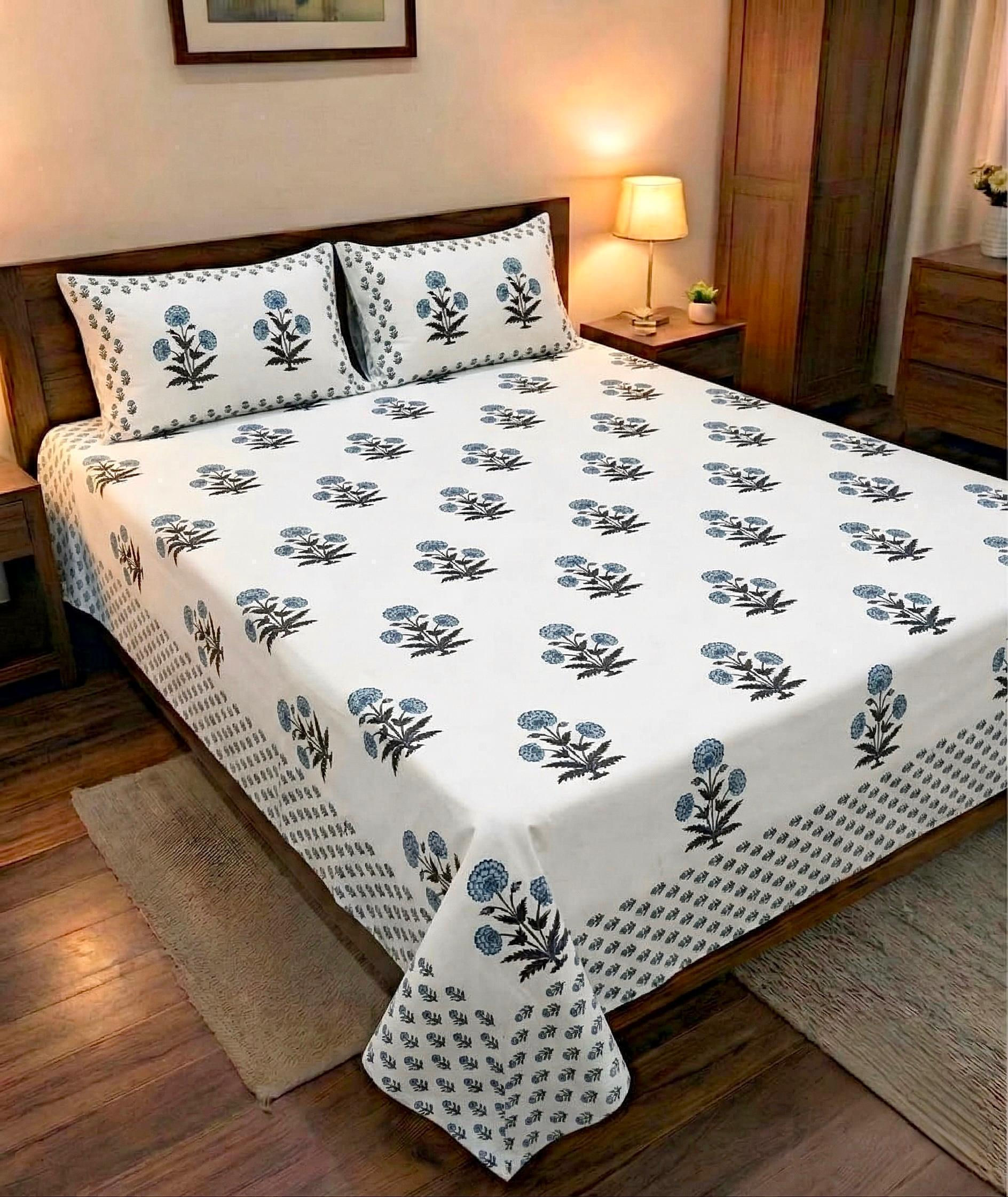 Premium Hand Look King Size Bedsheet with 2 Reversible Pillow Cover