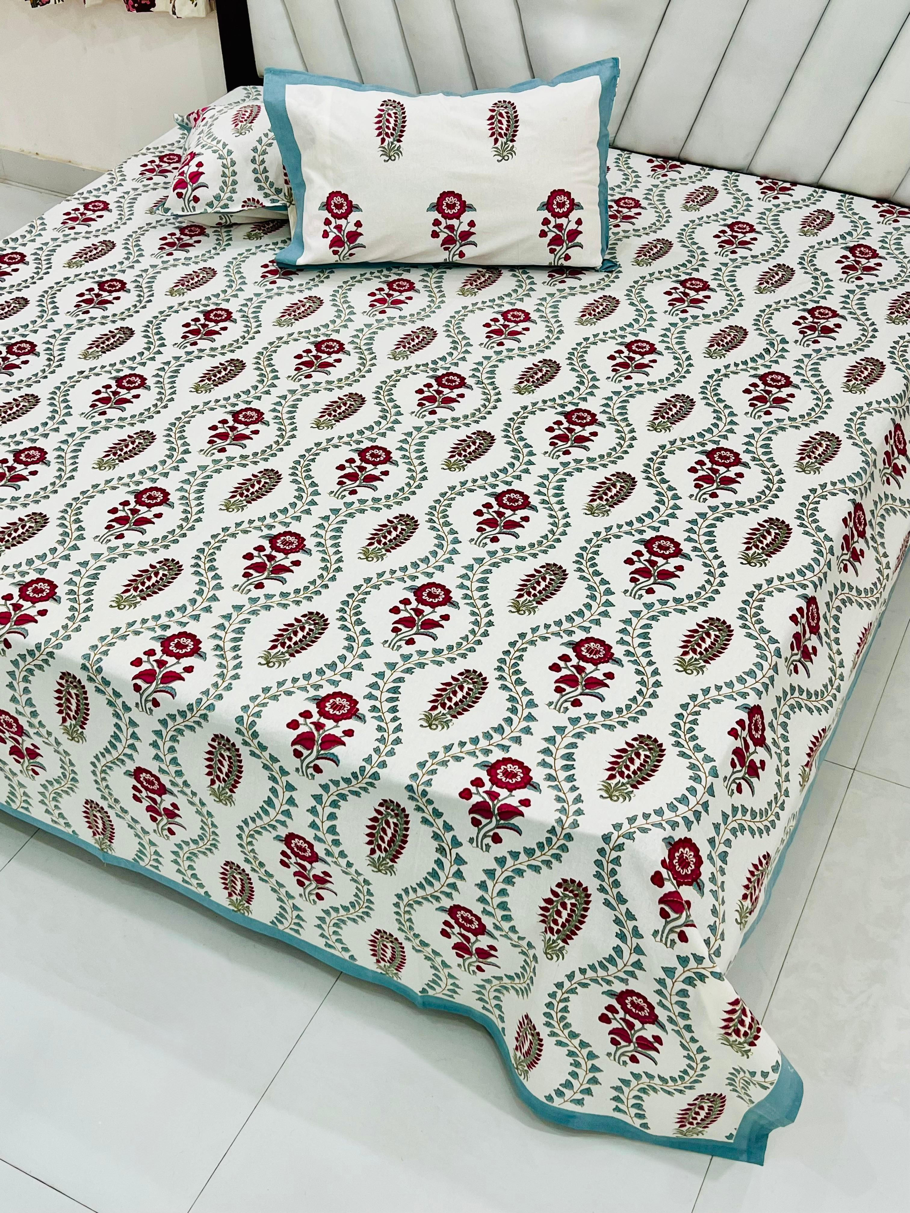 Premium Hand Look King Size Bedsheet with 2 Reversible Pillow Cover