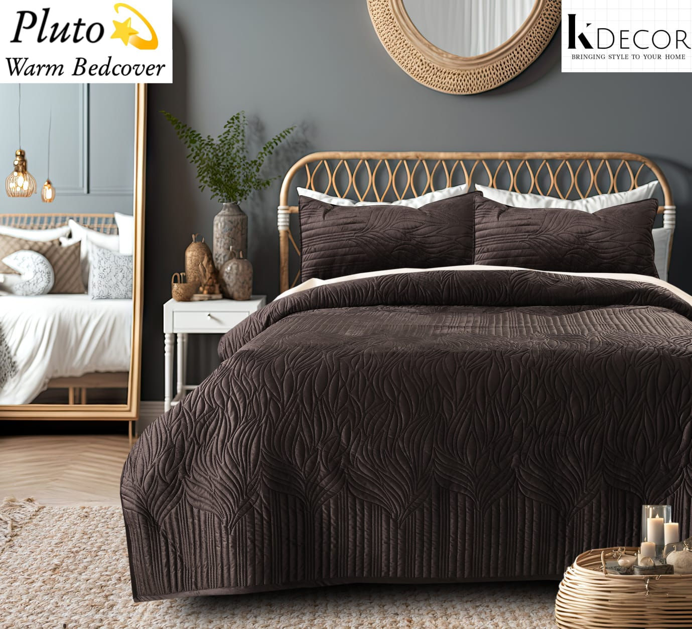 Pluto -Double Bed Ultra Luxurious Quilted Warm Bedcover