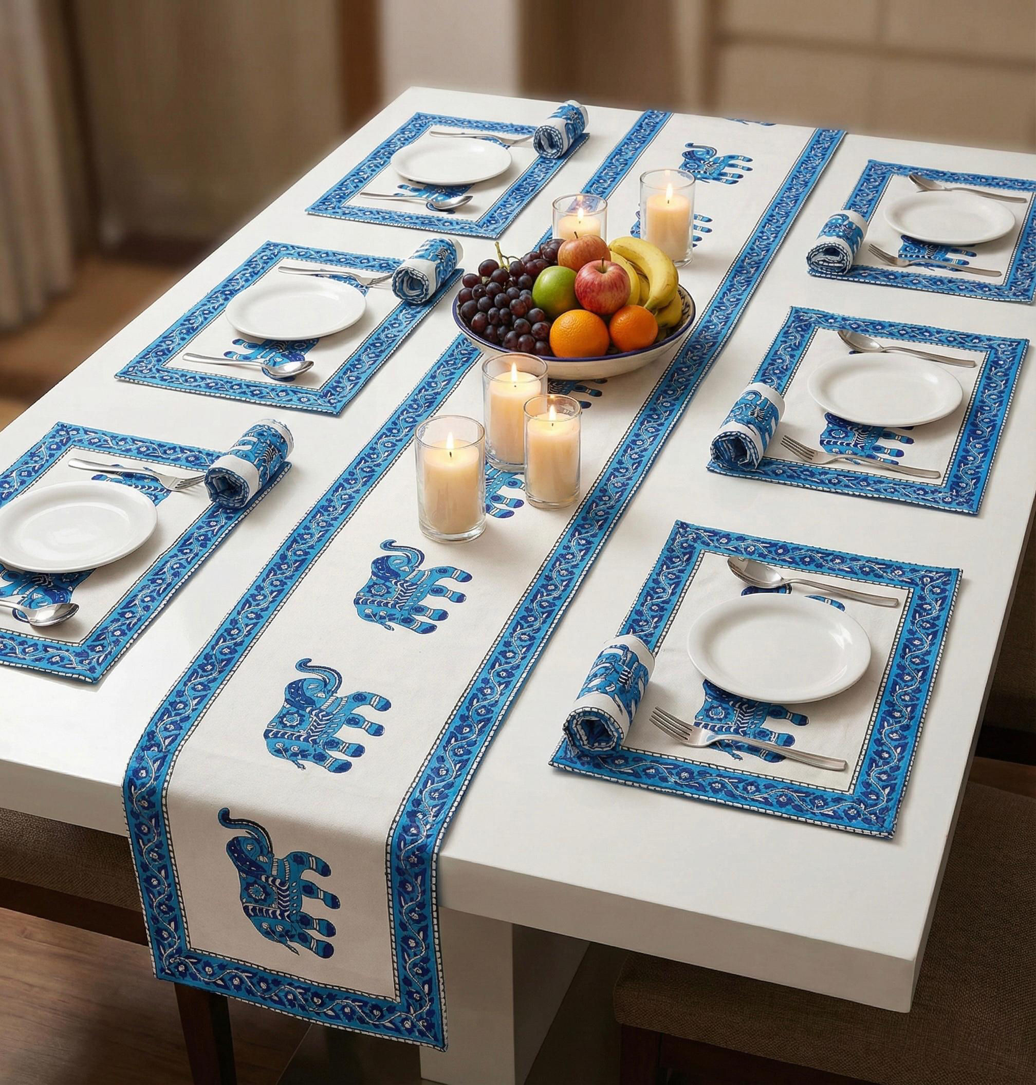 Hand Block Print Premium Table Mat Set + Matching Runner