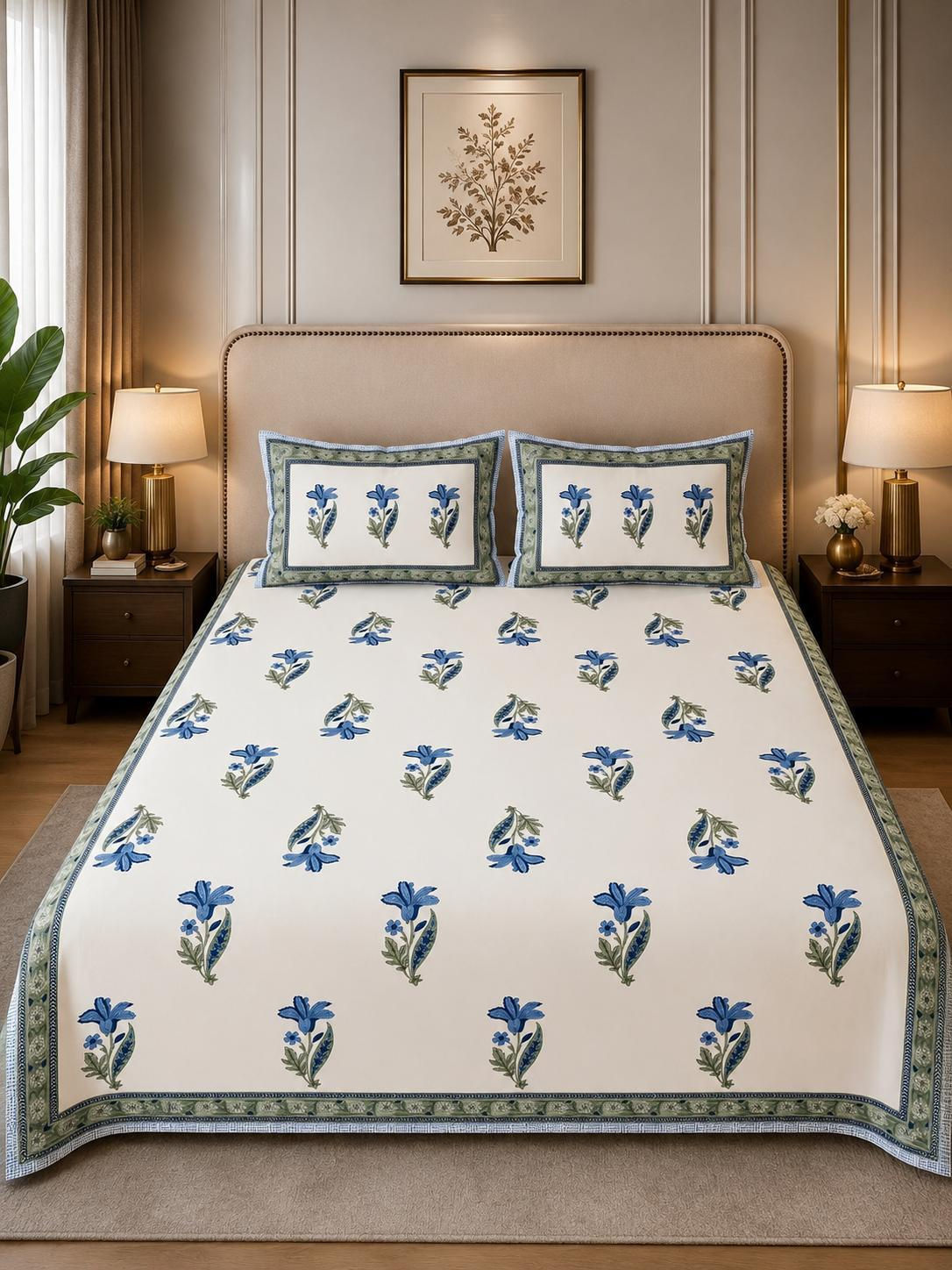 Premium Hand Look King Size Bedsheet with 2 Reversible Pillow Cover