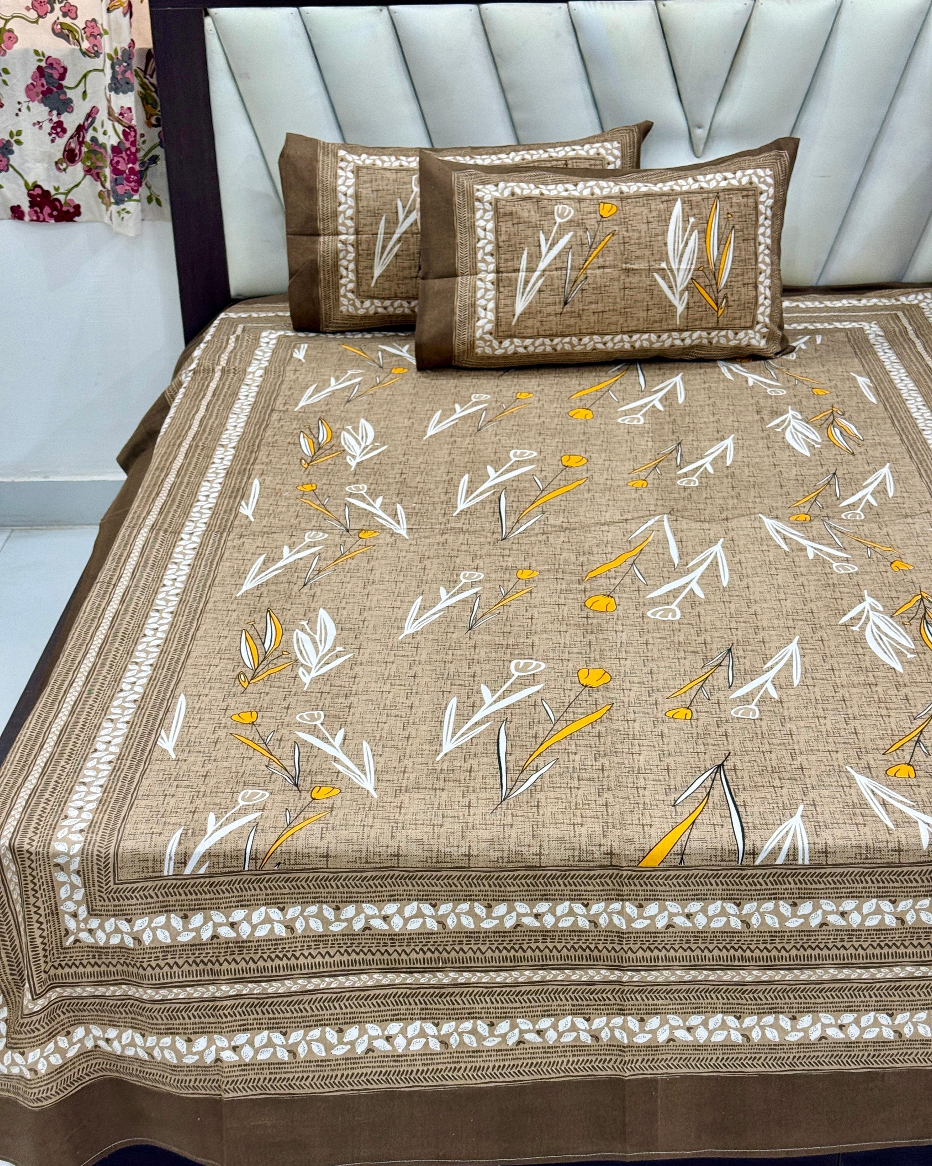Jaipuri Printed Single Size Medium Bedsheet with 2 Zipped Pillow Cover