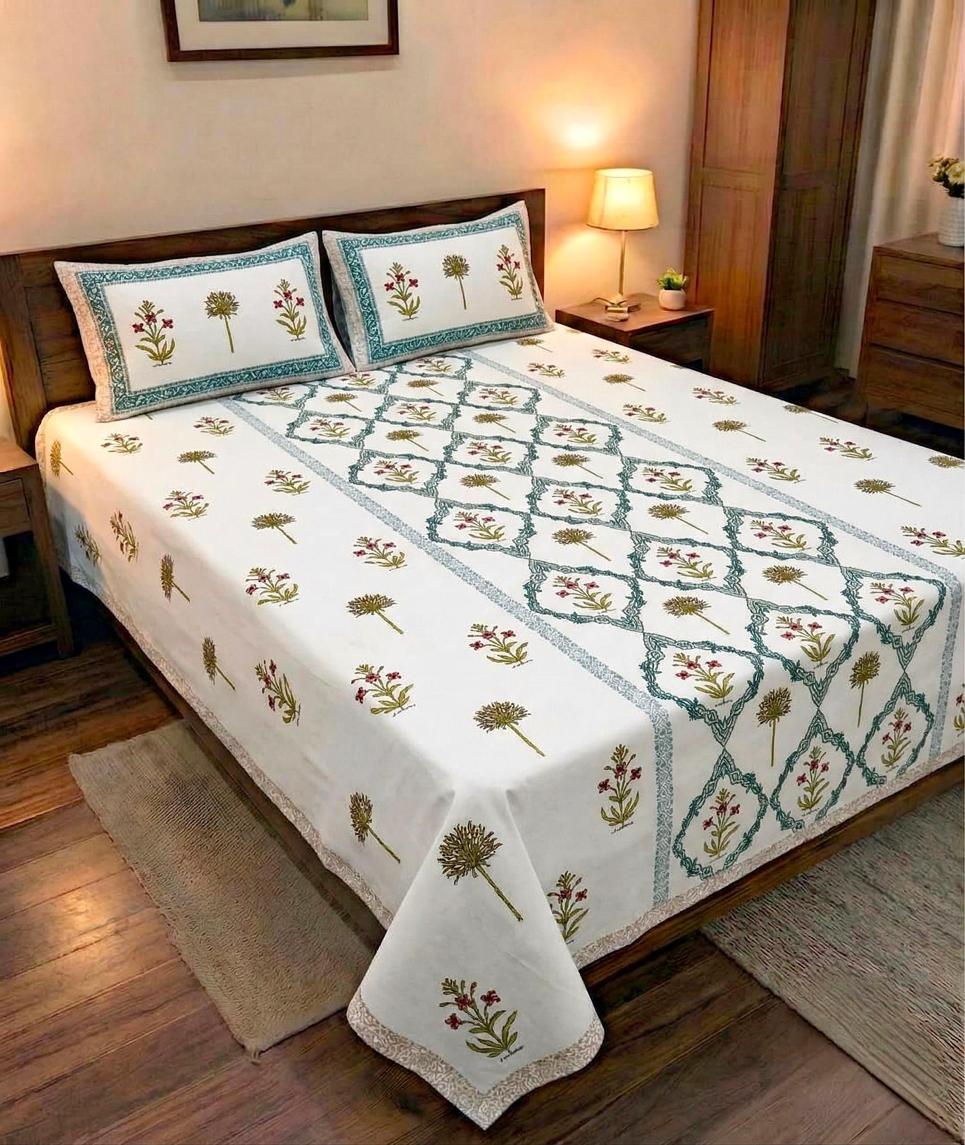 Premium Hand Look King Size Bedsheet with 2 Reversible Pillow Cover