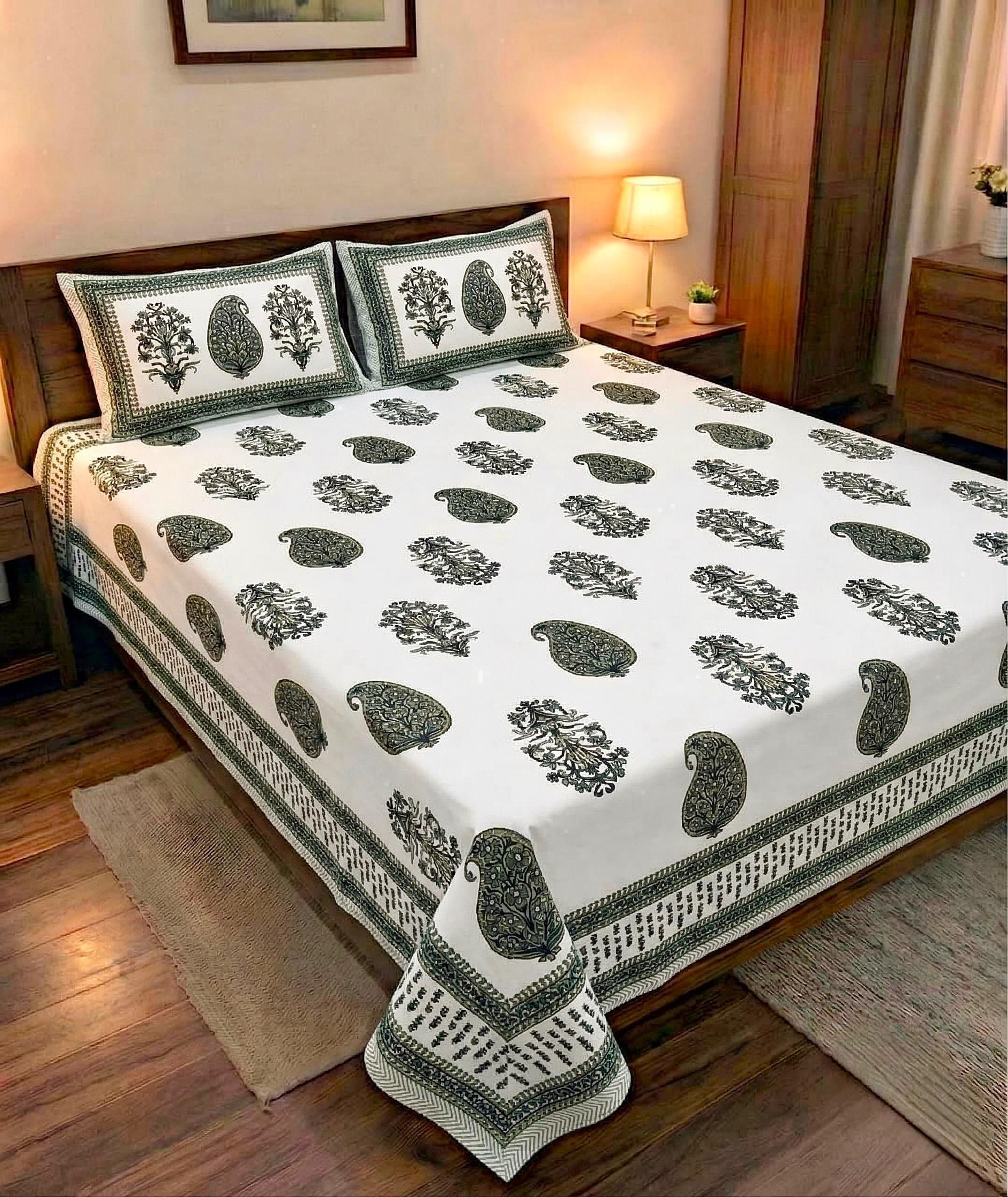 Premium Hand Look King Size Bedsheet with 2 Reversible Pillow Cover