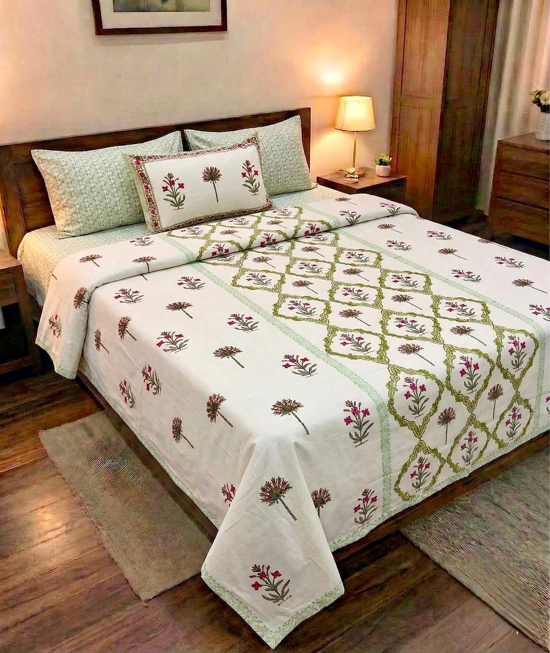 Premium Hand Look King Size Bedsheet with 2 Reversible Pillow Cover