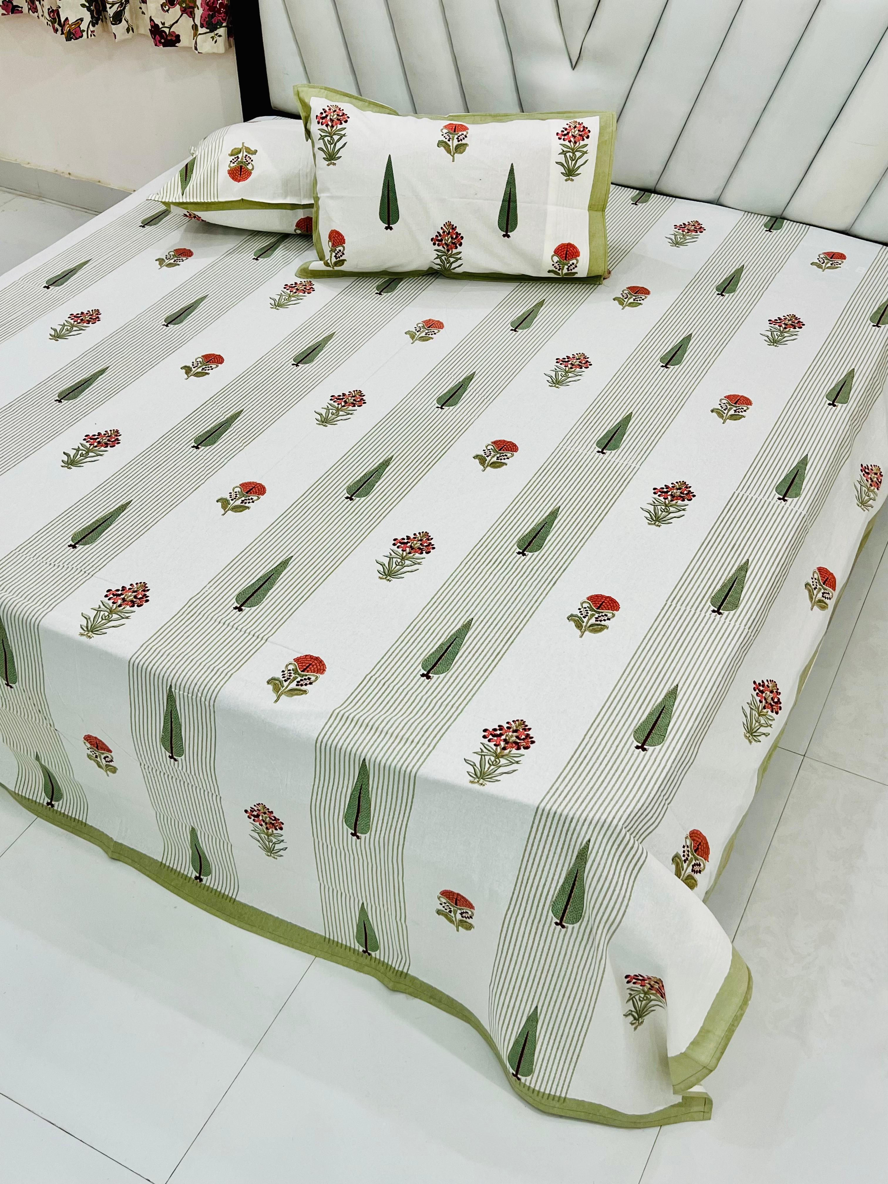 Premium Hand Look King Size Bedsheet with 2 Reversible Pillow Cover