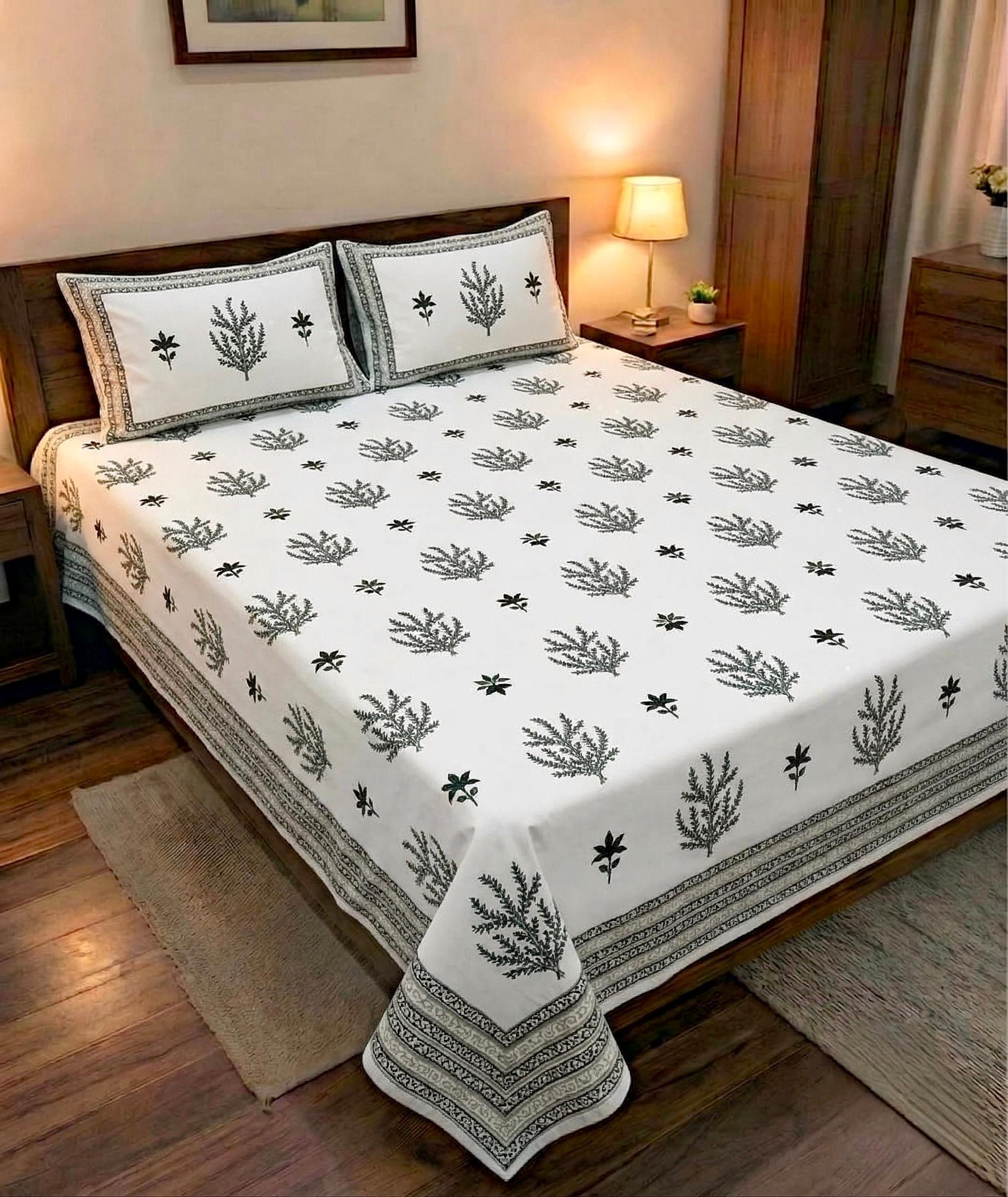 Premium Hand Look King Size Bedsheet with 2 Reversible Pillow Cover