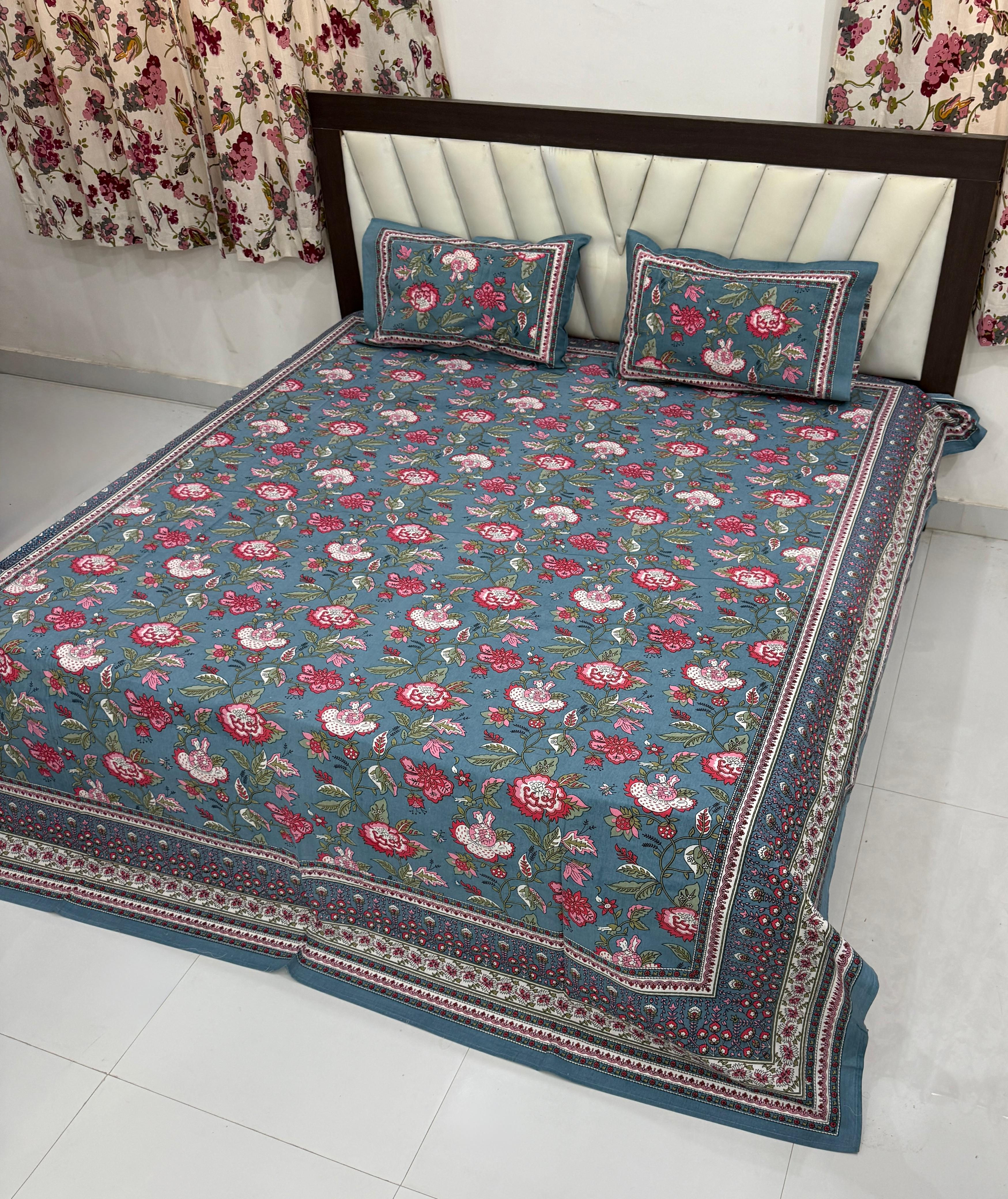Premium Hand Look King Size Bedsheet with 2 Reversible Pillow Cover