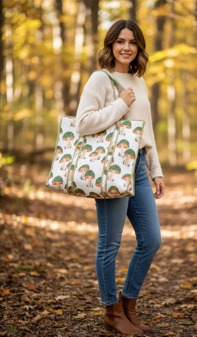 Quilted Tote Bag with Zip Closure