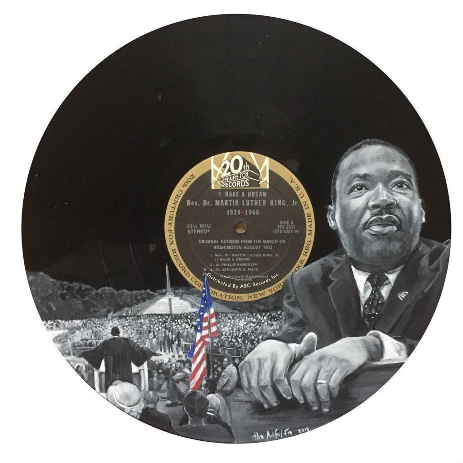 Vinyl art portrait of Martin Luther King Jr on I Have A Dream: The Rev. Dr. Martin Luther King, Jr. 1929-1968 LP