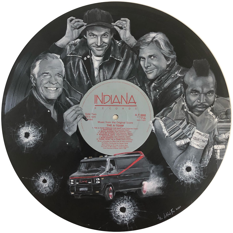 Vinyl art portrait of The A-Team on the TV series soundtrack LP