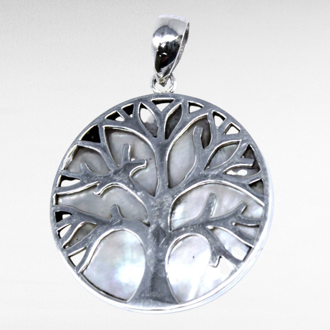 Mother of Pearl - Tree of Life - Solid Silver Pendant - 30mm