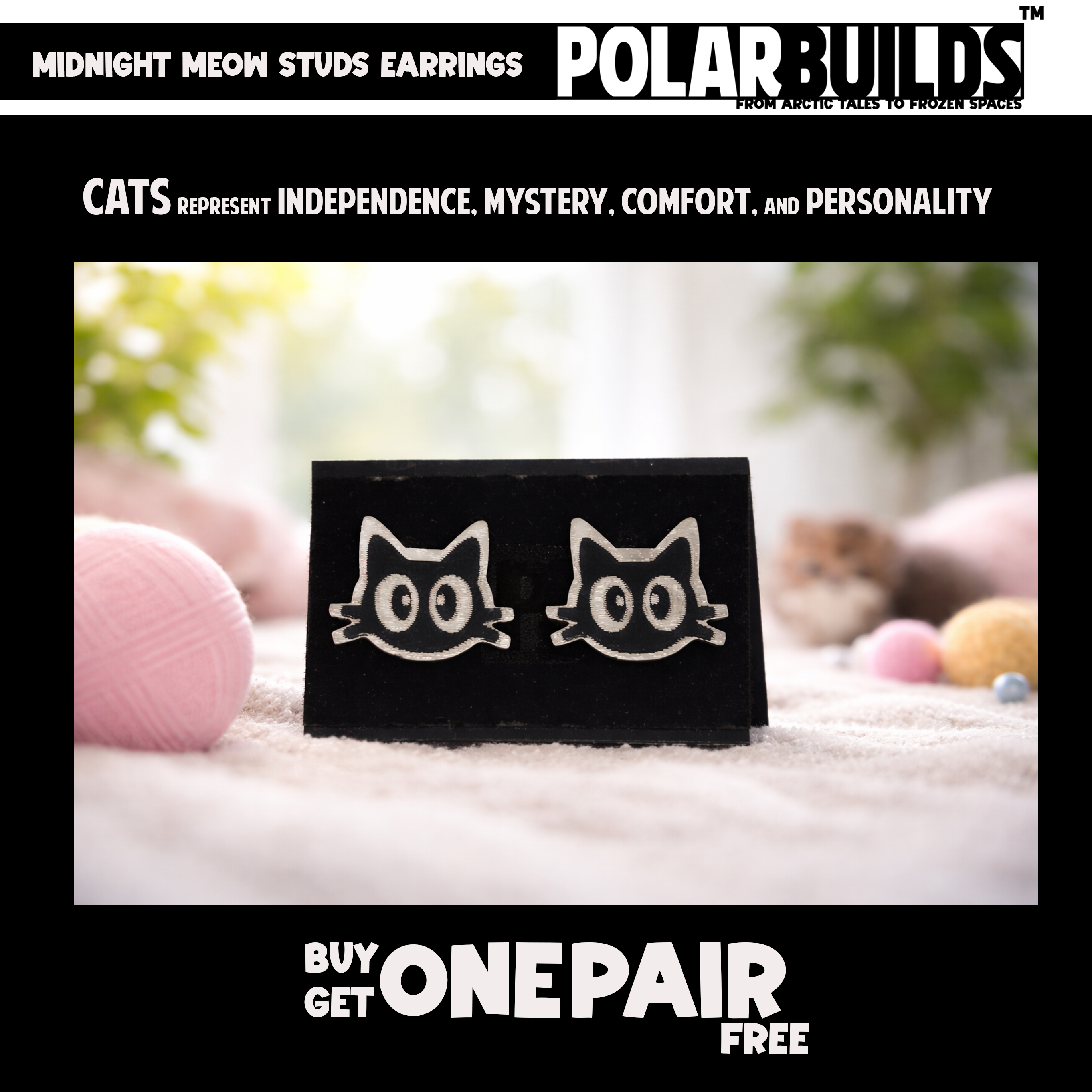Midnight Meow Stud Earrings – Unisex Animal Studs