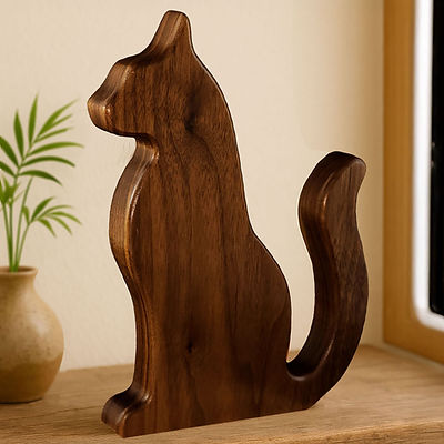 Cat Silhouette in a proud, upright pose handcrafted from solid Black Walnut