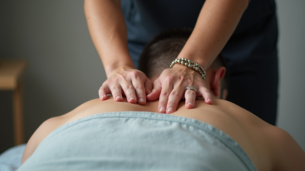 Close-up view of chiropractic adjustment focusing on the spine