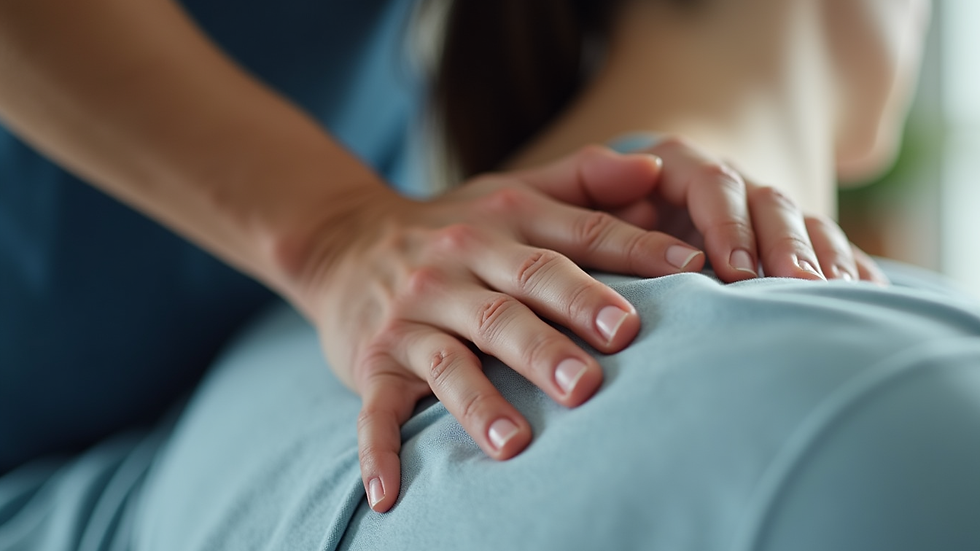 Close-up view of a chiropractor’s hands gently adjusting a patient’s spine