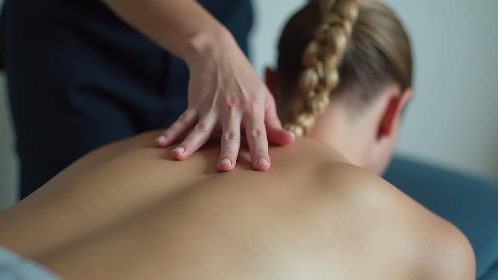 Close-up view of chiropractic adjustment on a patient’s back