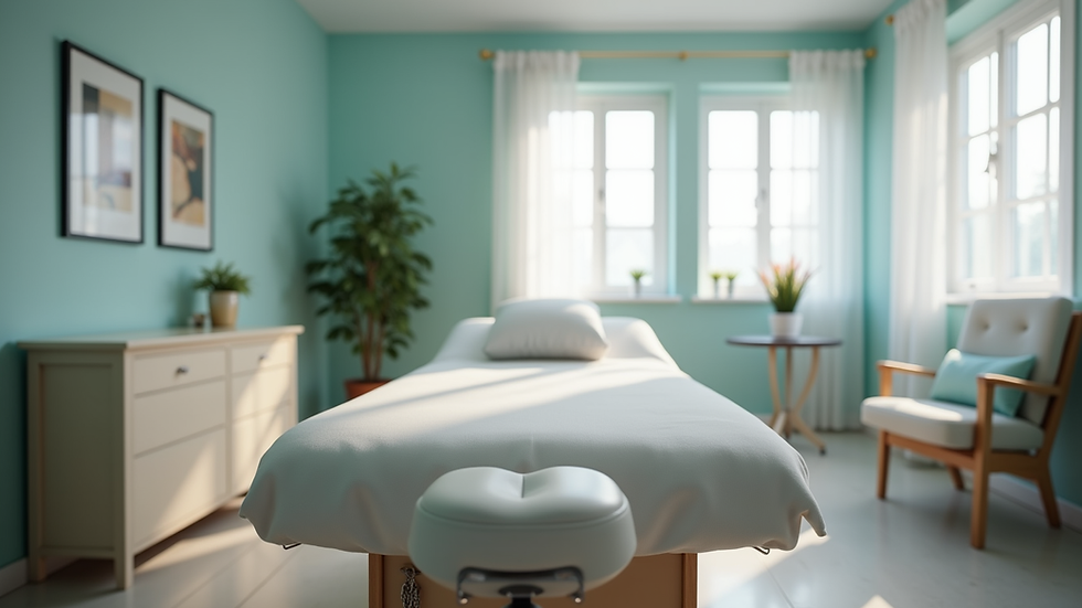 Eye-level view of a chiropractic clinic treatment room with a treatment table