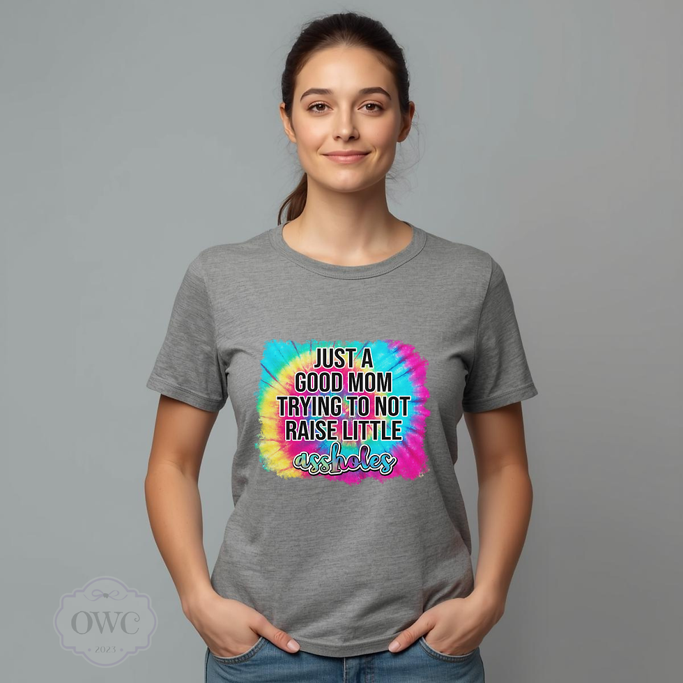 gray colorful funny mom shirt good mom trying not to raise graphic