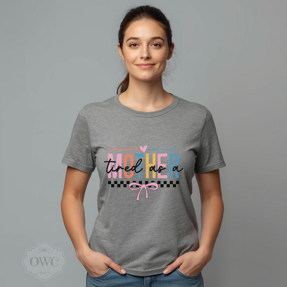 Thumbnail: gray tired as a mother shirt colorful mom life graphic tee
