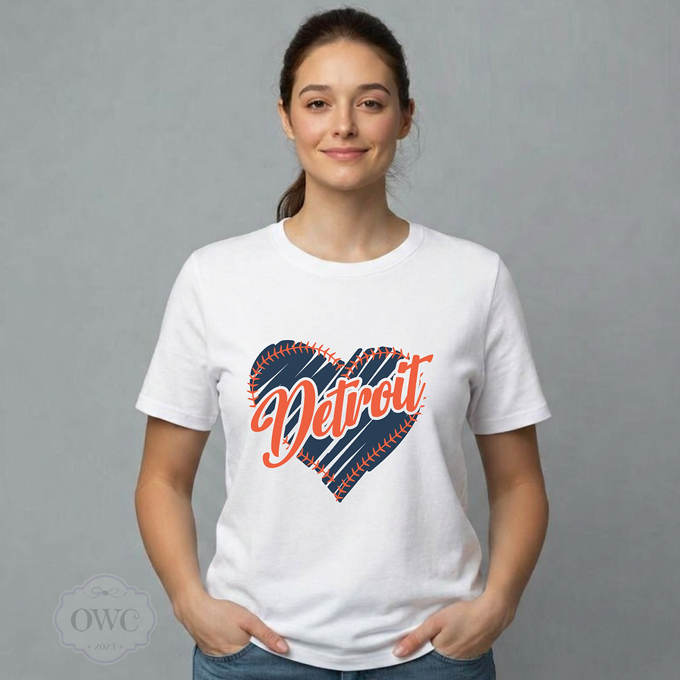 Detroit baseball heart apparel design with Detroit script and baseball stitching