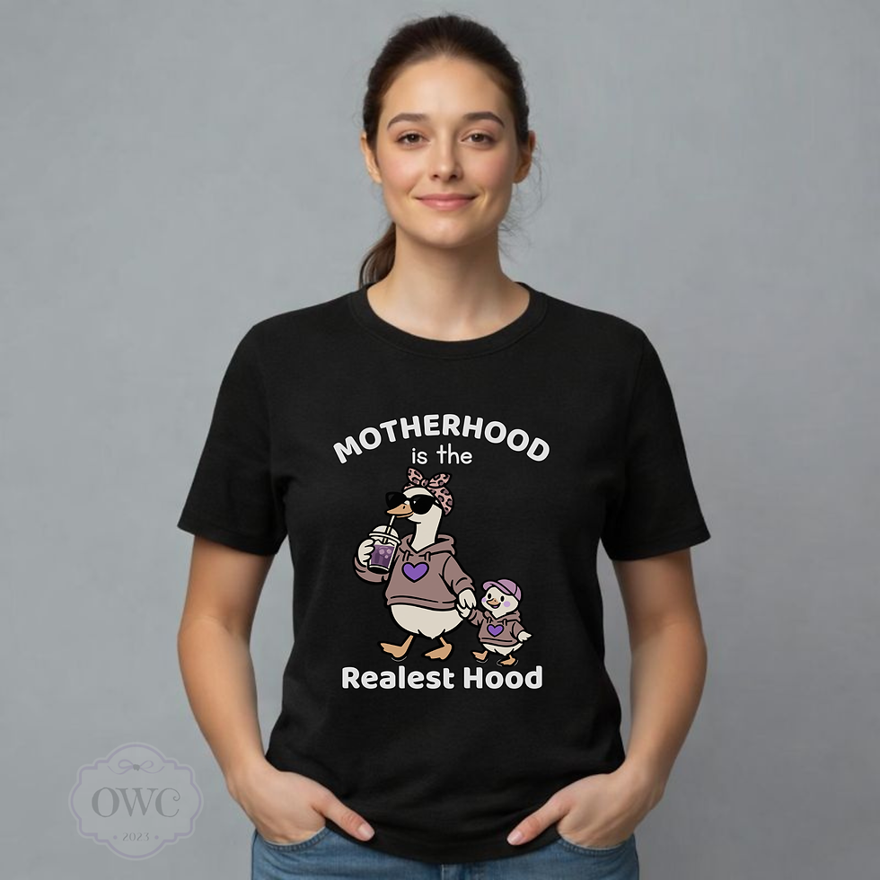 woman wearing black motherhood is the realest hood graphic shirt