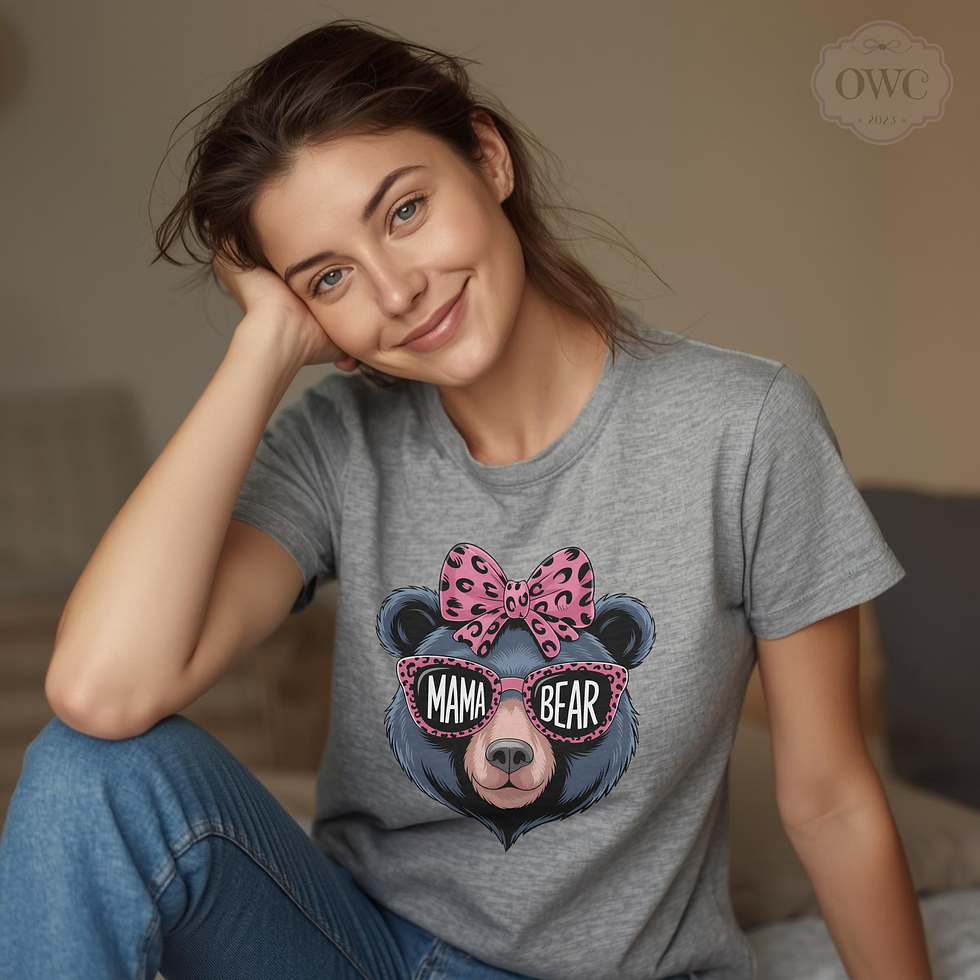 Mama bear leopard print graphic on gray t-shirt for moms