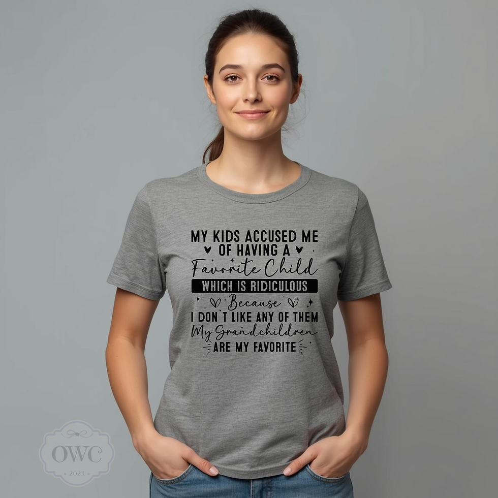 woman wearing gray funny grandma favorite grandchildren graphic shirt