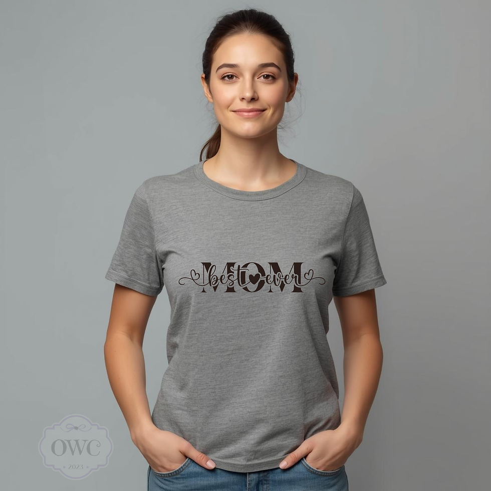 woman wearing best mom ever graphic t-shirt
