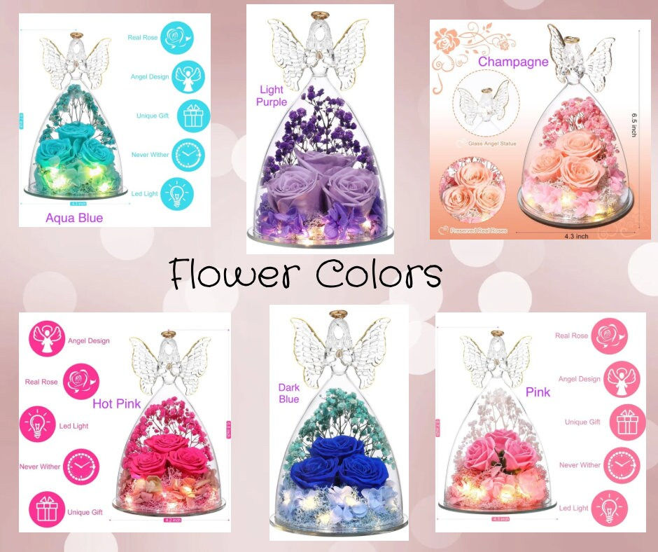 Thumbnail: Personalized Glass Angel Figurine with LED Lights & Roses