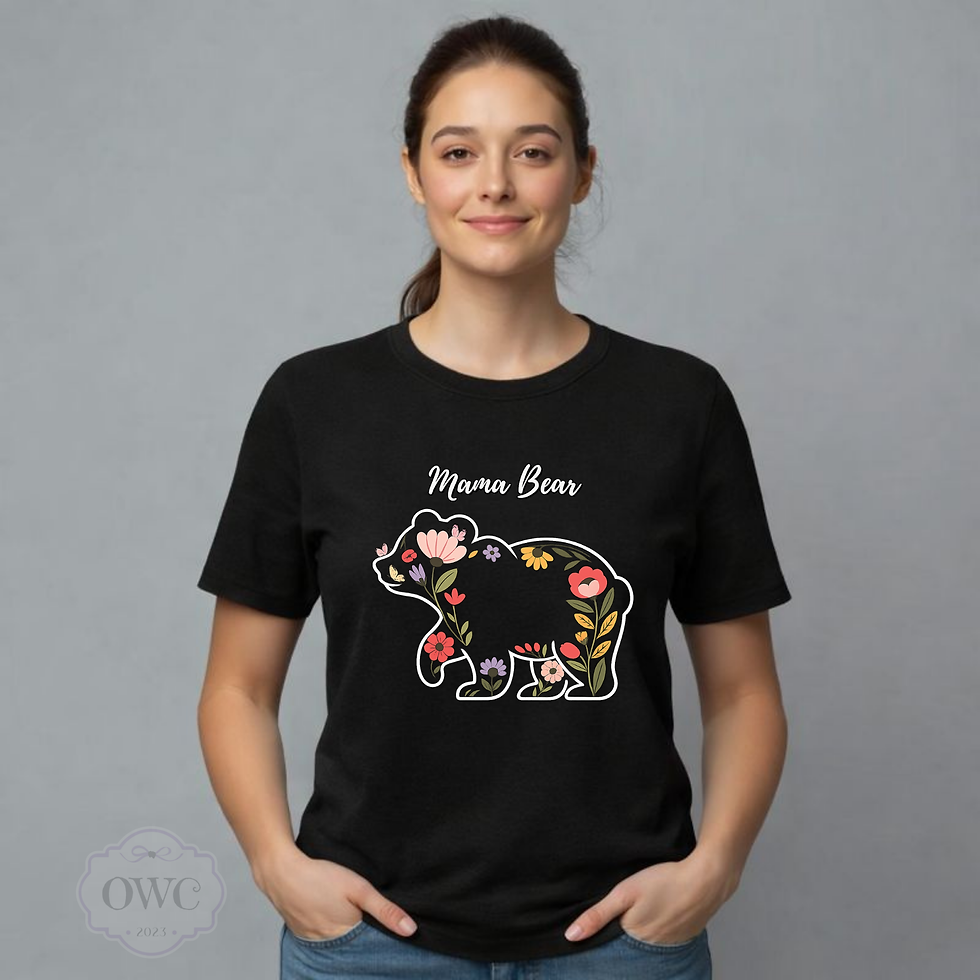 woman wearing black mama bear floral graphic shirt