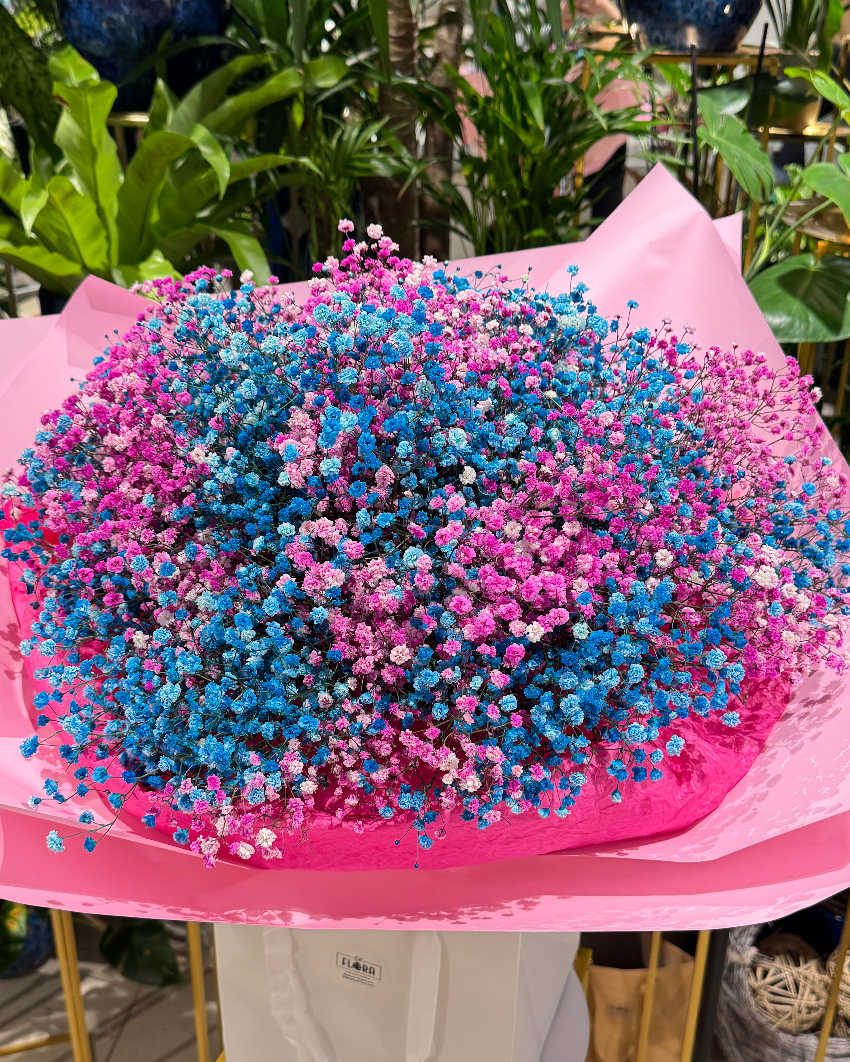 Bukiet różowa i niebieska gipsówka