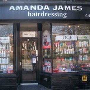 Front end of amanda james hairdressing shop