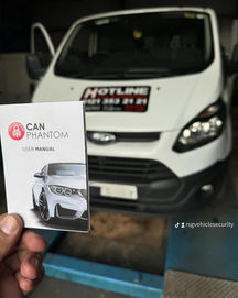 White van with Hotline sticker after having CAN PHANTOM installed