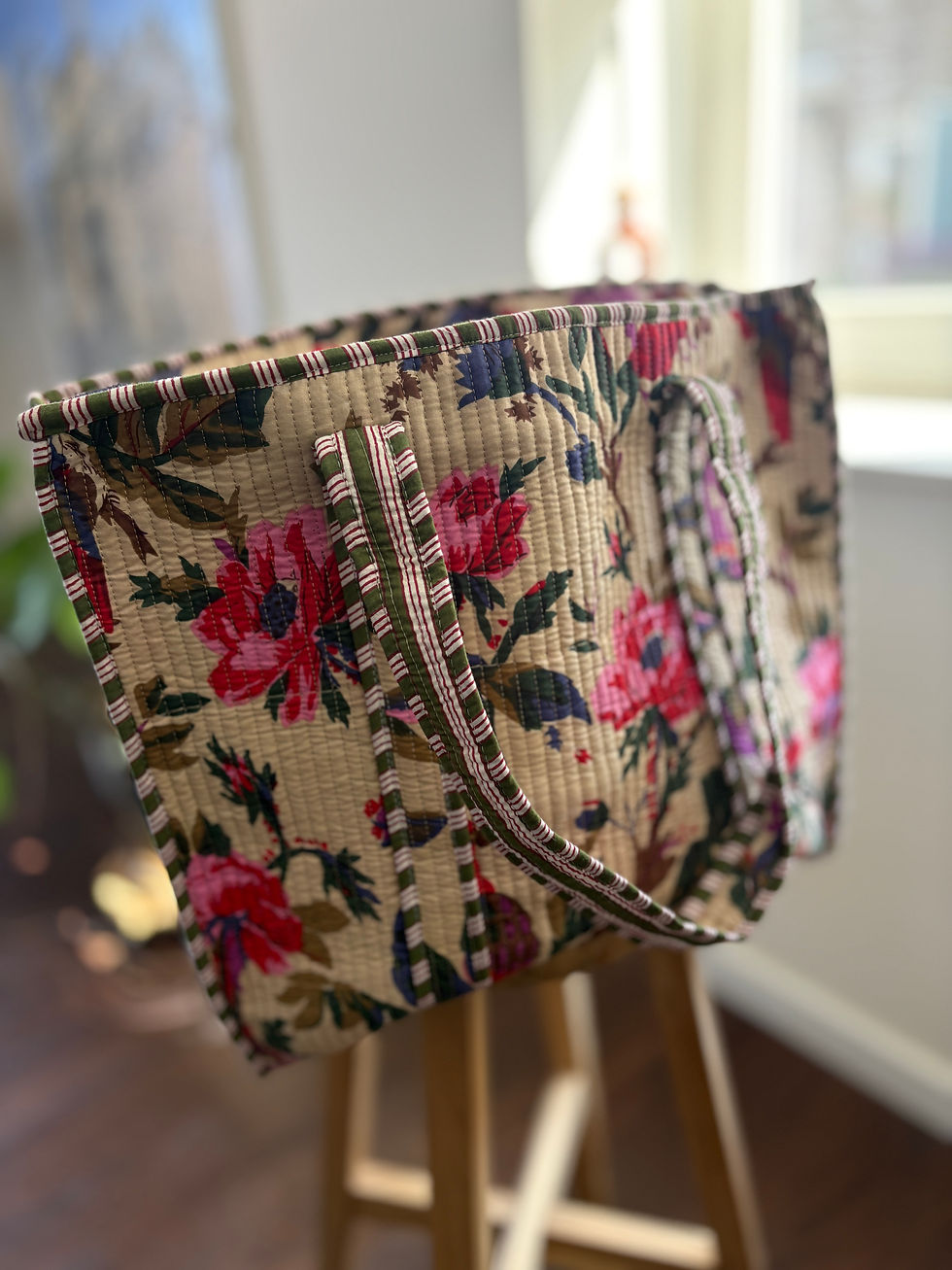Thumbnail: Beige and Pink Flower Tote