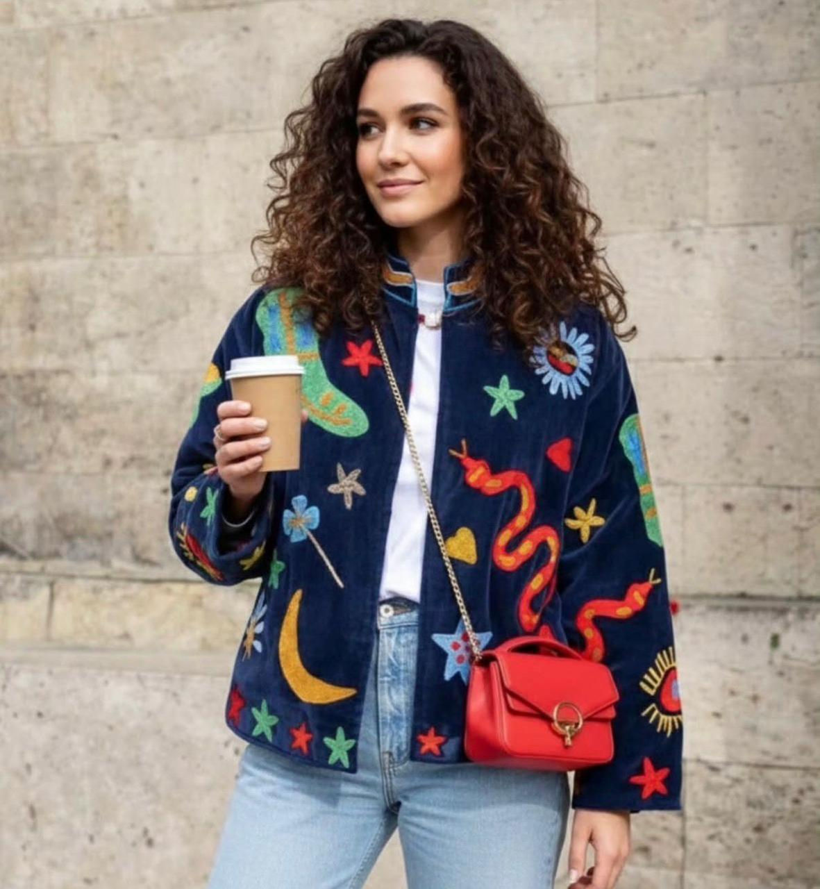 Velvet embroidered jacket