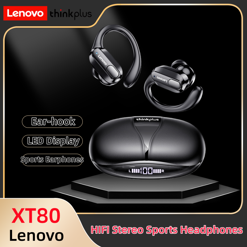 Lenovo XT80 Earhooks Sports Bluetooth Wireless Headsets with Mic,LED Power Displ