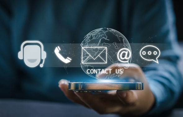Human hand ues smartphone with call center on screen contact us, email, address, operator,