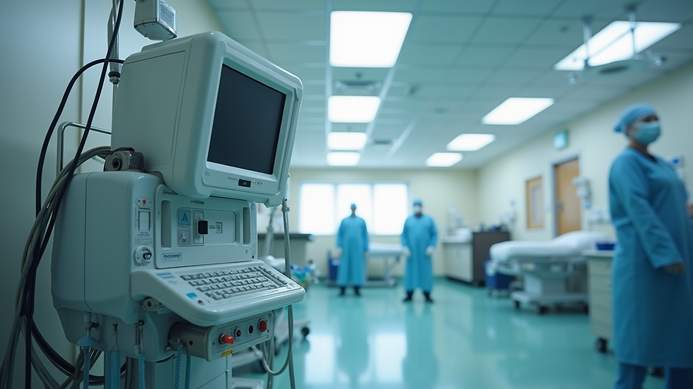 Eye-level view of hospital ventilator machine in a clinical setting