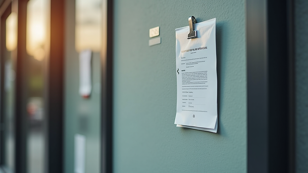 Eye-level view of a rental apartment listing on a bulletin board