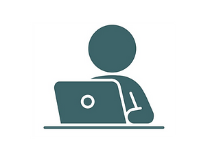 Person working on laptop, computer. Icon illustration for online learning platform.