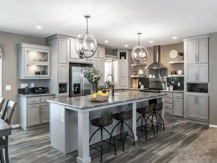 Redman Homes 2020 Louisville Show Model Kitchen. Custom Built Mobile and Modular Homes from Manufacturers like Redman Homes, Clayton Homes and Champion Homes. Custom built for Turnkey Communities properties. 