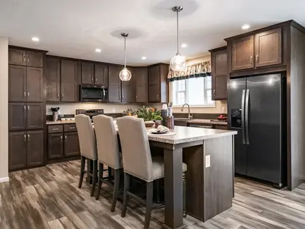 Redman Homes 2020 Louisville Show Model Kitchen. Custom Built Mobile and Modular Homes from Manufacturers like Redman Homes, Clayton Homes and Champion Homes. Custom built for Turnkey Communities properties. 